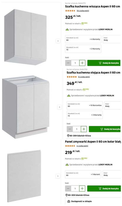 NOWA Szafka kuchenna wisząca stojąca Aspen 2 biały połysk leroy