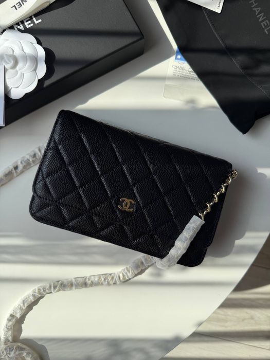 Сумка Chanel WOC чорна, бургунді люкс