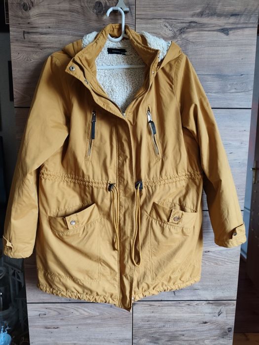 Reserved 42 kurtka zimowa ocieplana parka musztardowy