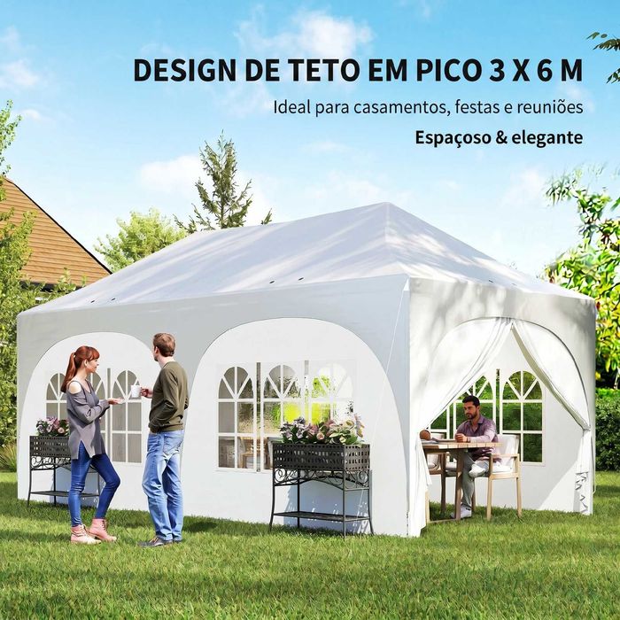 Tenda dobrável 3x6 m com 6 painéis removíveis e bolsa