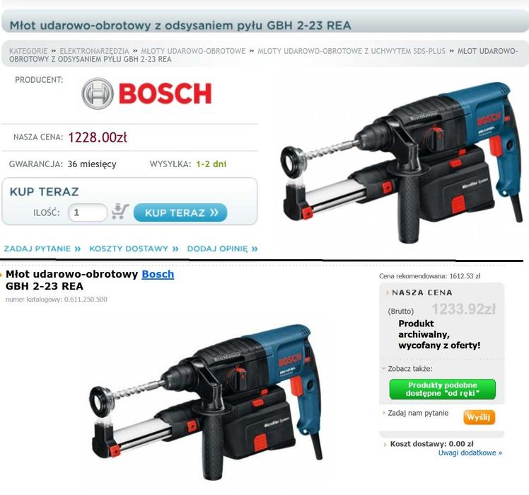 Młotowiertarka Bosch GBH 2-23 REA + moduł odsysający Kufer jak Nowa !