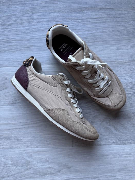 Beżowe buty tenisówki półbuty panterkowe w panterkę zara