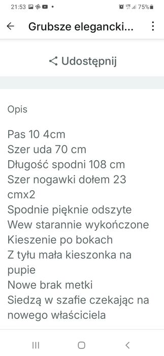 Męskie eleganckie spodnie 104 pas