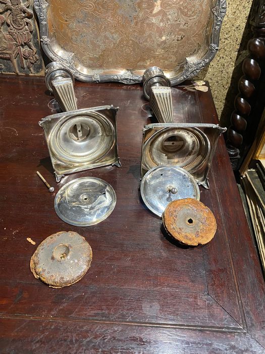 Castiçais Arte Déco Anos 20 Prata Contrastada 31 cm