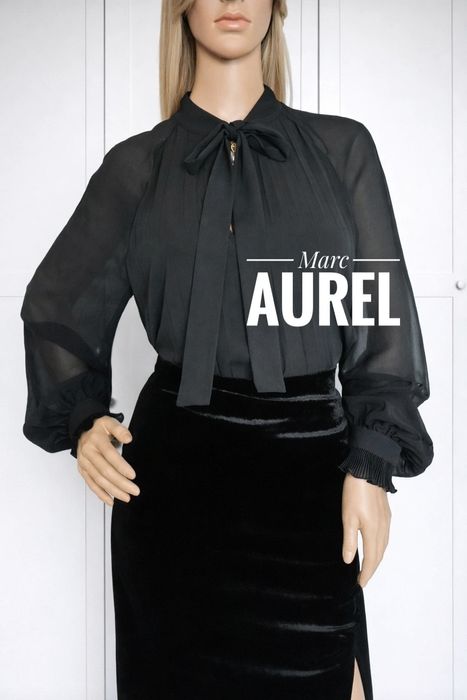 Czarna klasyczna plisowana wiązana elegancka bluzka damska M Marc Aure
