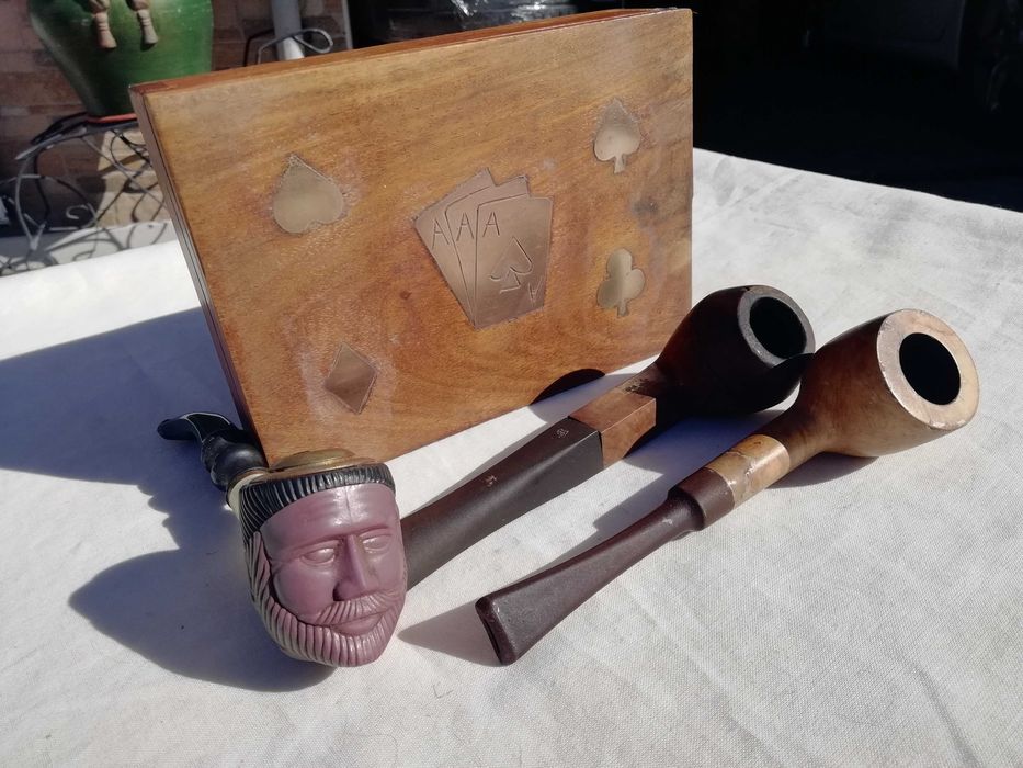 Conjunto Antigo  Caixa Cartas 3 Cachimbos Colecção