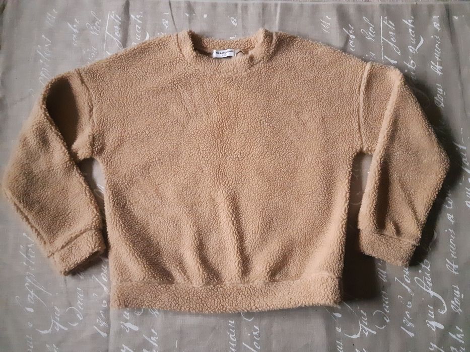 Jasna beżowa bluza sweter kożuszek baranek S/M 36/38 oversize