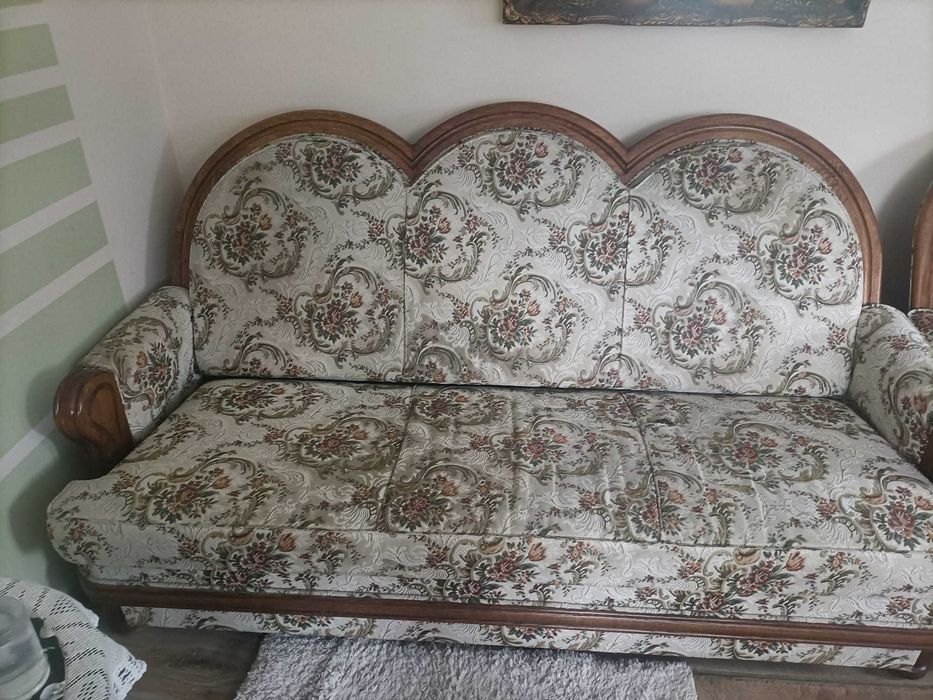 stylowa sofa wypoczynkowa dębowa z funkcją spania