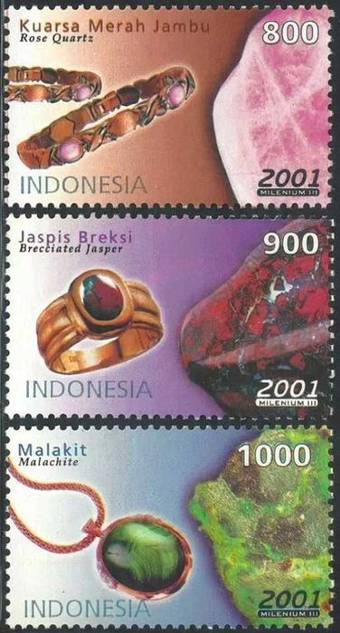 Znaczki pocztowe. Indonezja 2001 MNH XF. Kamienie szlachetne