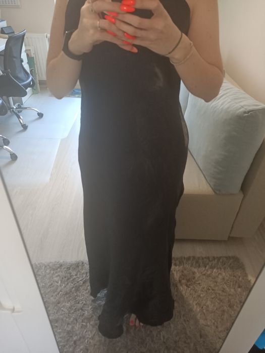 Błyszcząca sukienka czarna vintage maxi rozm. M bal impreza studniówka