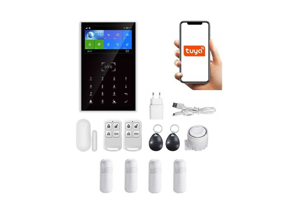 Bezprzewodowy Alarm Lcd 4.3" Gsm Wifi Sms Tuya Smart Po Polsku + 4Xpir