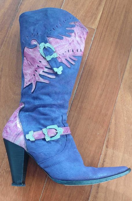 Botas Texanas Vintage 38 – Lilás e Rosa – Estilo Cowboy Feminino