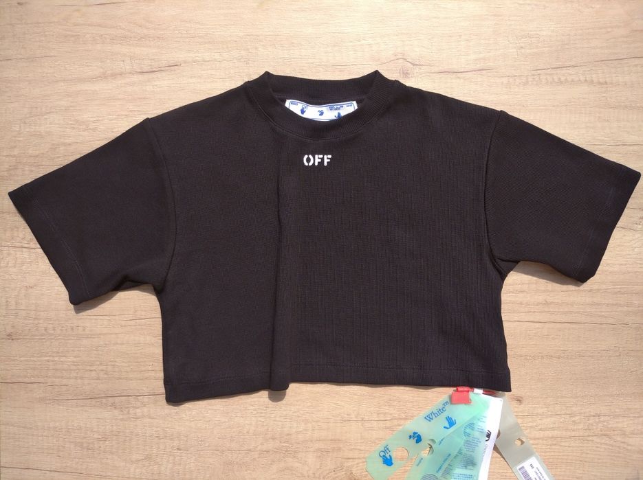 Нова чорна вкорочена футболка Off-White XXS оригінал бавовняний топ в рубчик