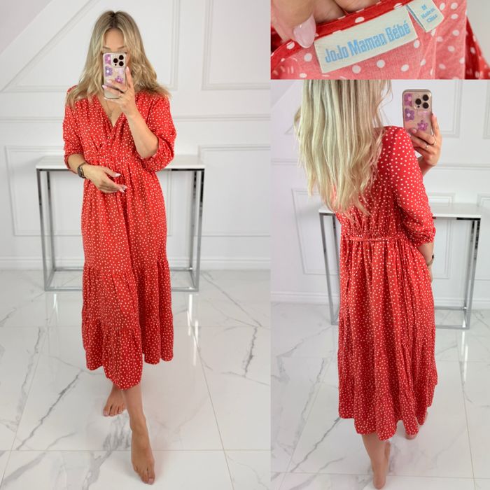 Czerwona sukienka ciazowa do karmienia M 38 jojo maman bebe midi letnia zara hm maternity