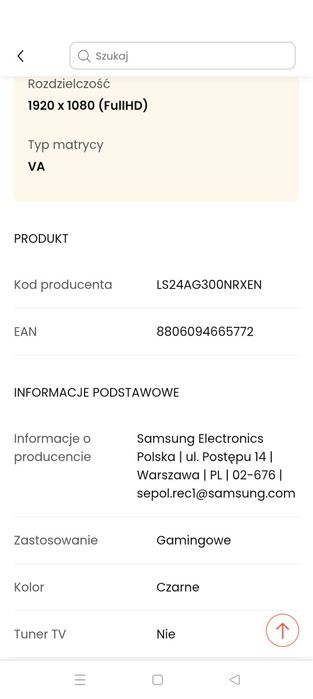 Monitor Samsung Odyssey G3 (LS24AG300NRXEN) USZKODZONY