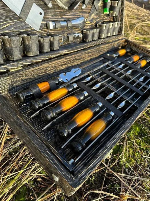 Набір шампурів у дерев'яному кейсі "Cупермен" Подарунок мужу, брату