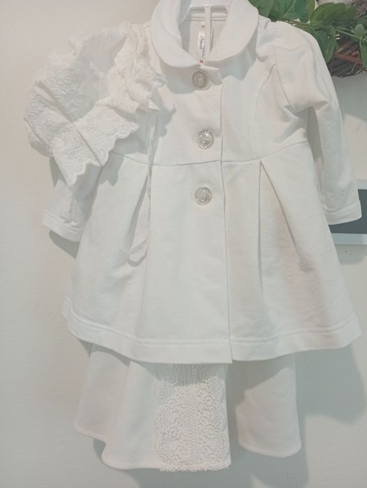 Ubranko na chrzest 68 vintage sukienka płaszczyk bonetka