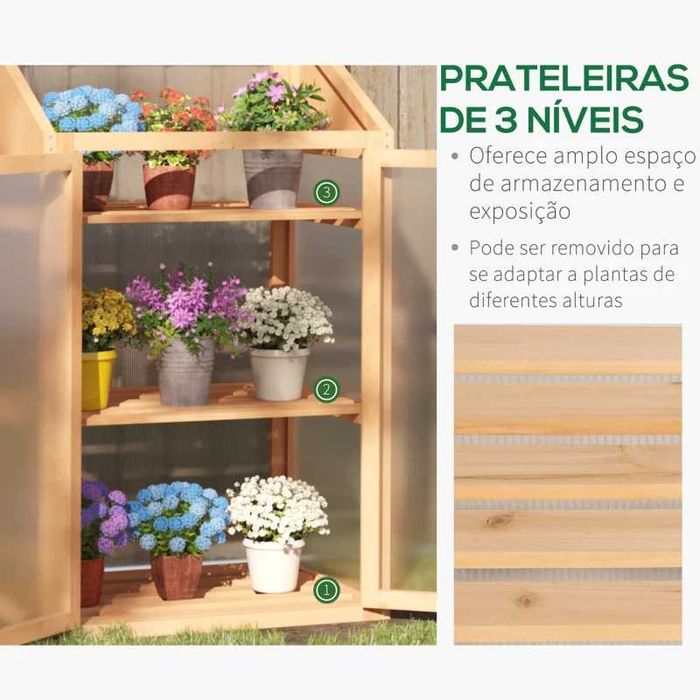 Estufa de Madeira com Painéis de Policarbonato - 70x50x120cm