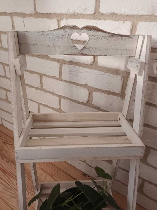Drewniany stojak na kwiaty shabby chic biały Nowy bez metki