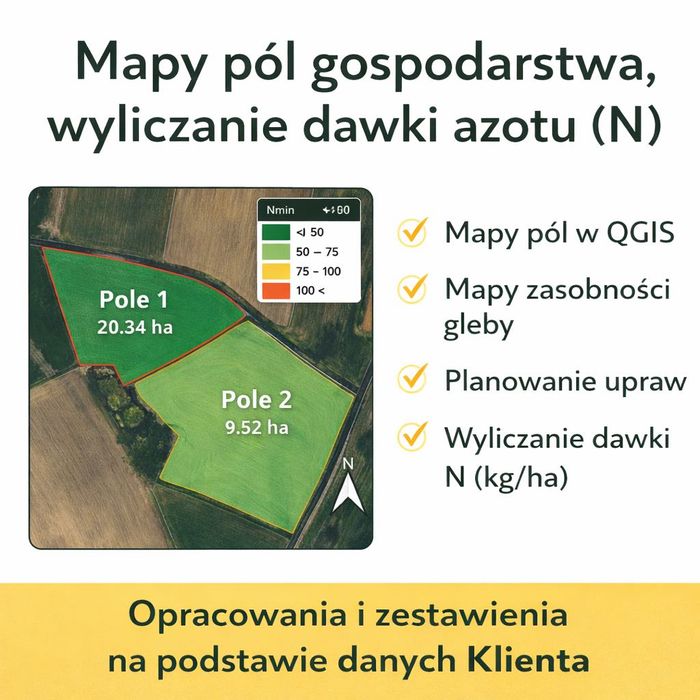 Mapy pól • Wyliczenie dawki azotu (N) • Zestawienia PDF