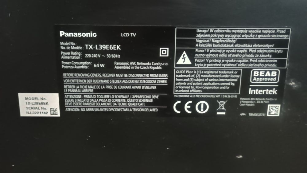 Telewizor Panasonic TX-L39E6EK - USZKODZONY