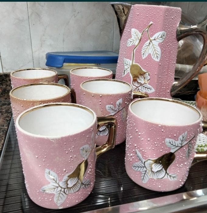 Jarro com 6 canecas, loiça de Aveiro