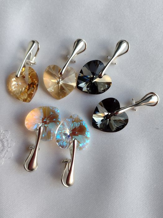klipsy kryształy serca 18mm złote czarne błękitne Swarovski