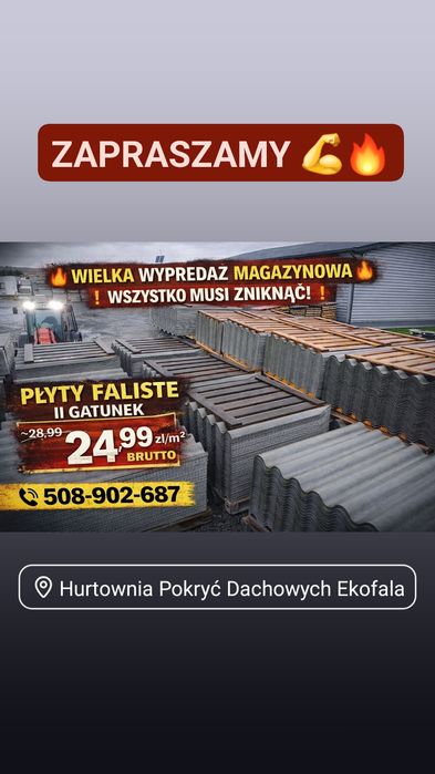 EKOFALA  płyty faliste na dach- bud. inwentarskie tylko 24.99m2/brutto
