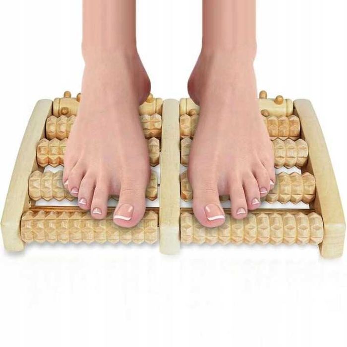 Masażer do stóp drewniany 5 rolek