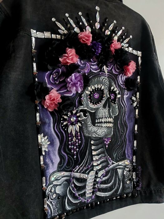 Jeansowa katanka, Custom, Helloween, La  Catrina, ręcznie malowana