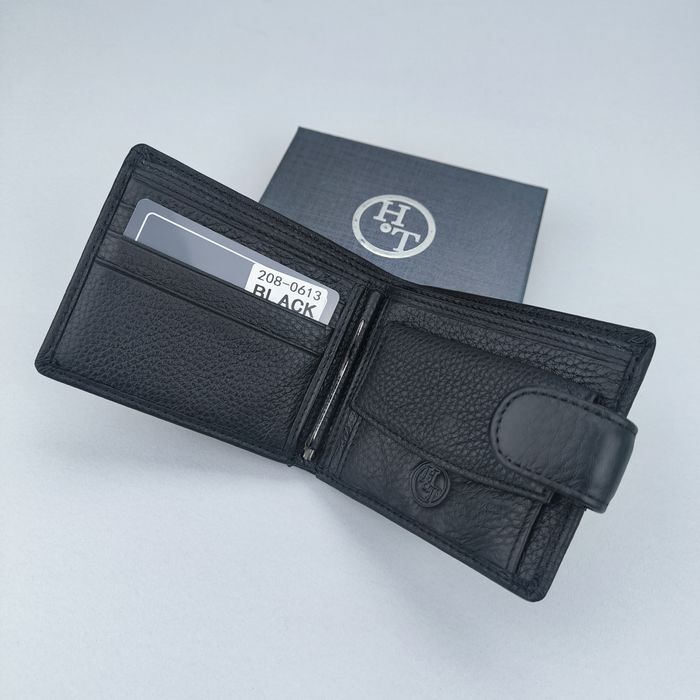 Гаманець чоловічий HT шкіряний чорний кожаный кошелек мужской черный