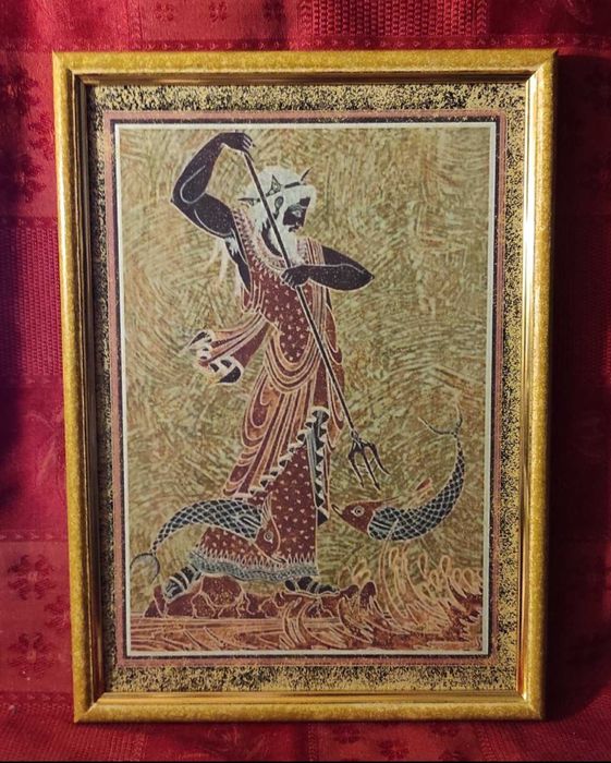 Картина,панно.Посейдон  морской бог и Одиссей .Античный стиль.Греция.