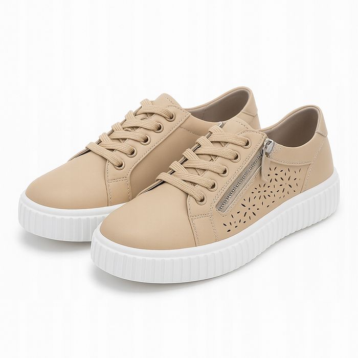 Sneakersy damskie ze skóry naturalnej beżowe 39