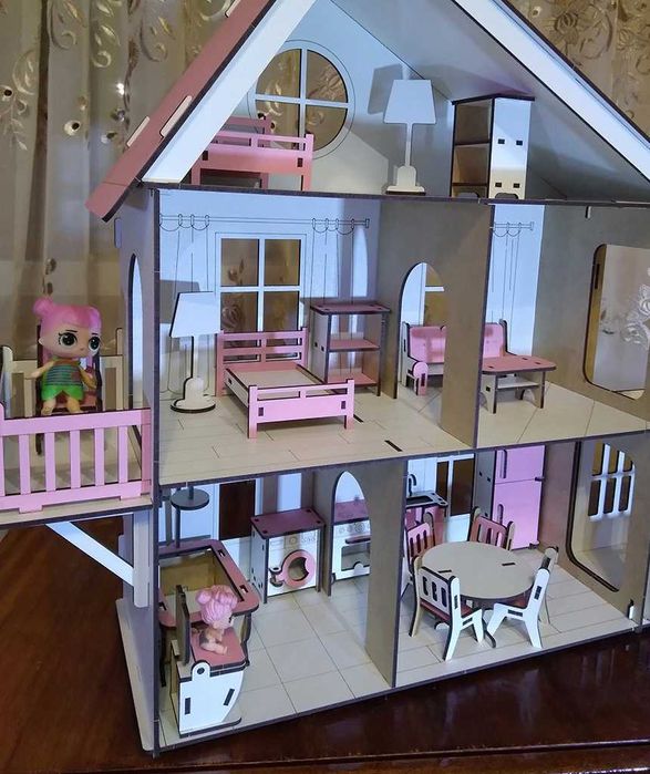 П'ятикімнатний рожевий будиночок для ляльок LOL з меблями