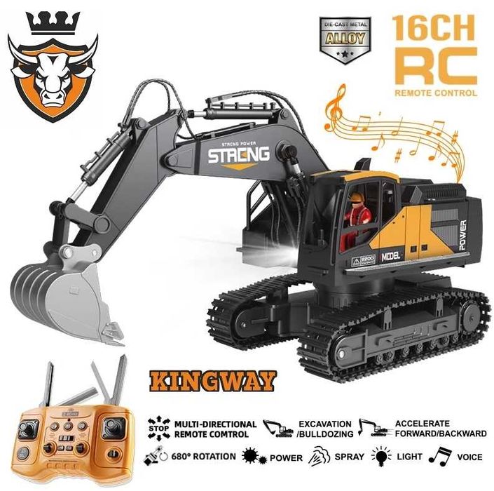 Koparka ZDALNIE STEROWANA 16 kanałów Led Dźwięk Para wodna Pilot Aku