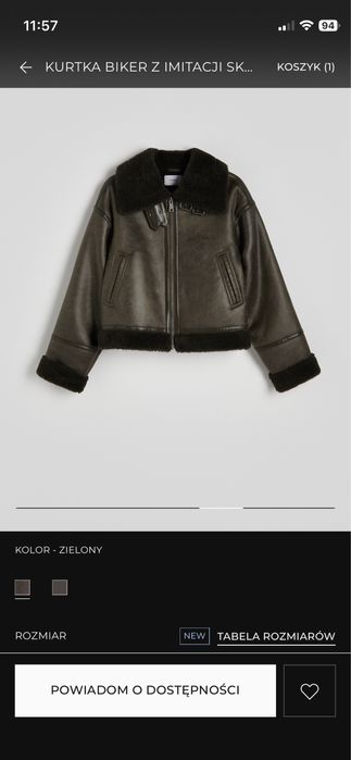 Kurtka biker z imitacji skóry khaki 38 Reserved kozuszek