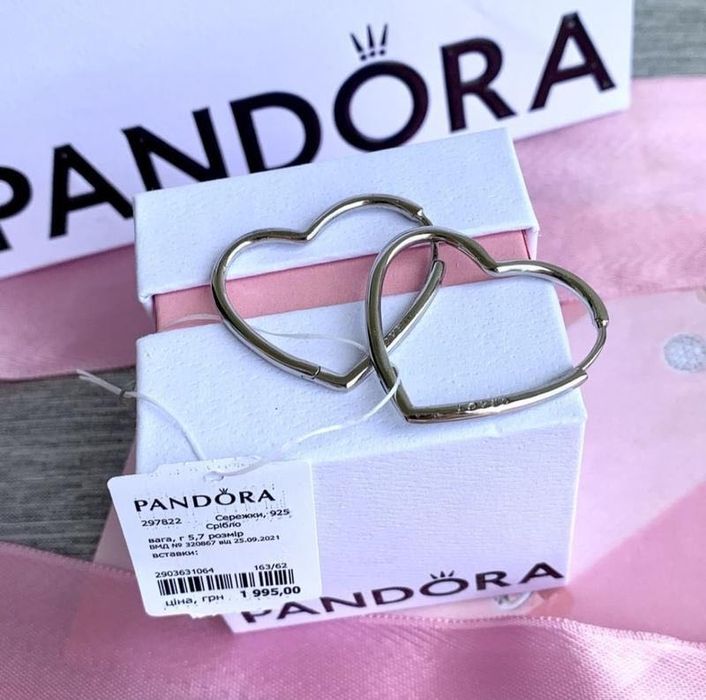 Сережки серця пандора оригінал, кульчики пандора, сережки пандора