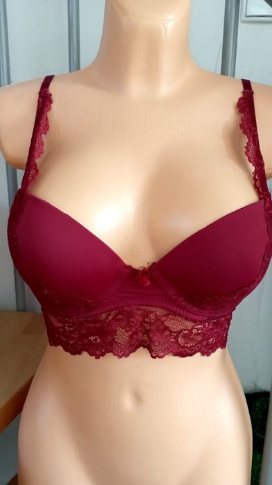 Biustonosz push up fiszbiny koronka burgundowy 75C