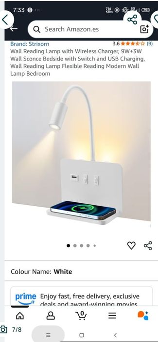 Candeeiro com luz led flexível com tomada USB e carregador indução