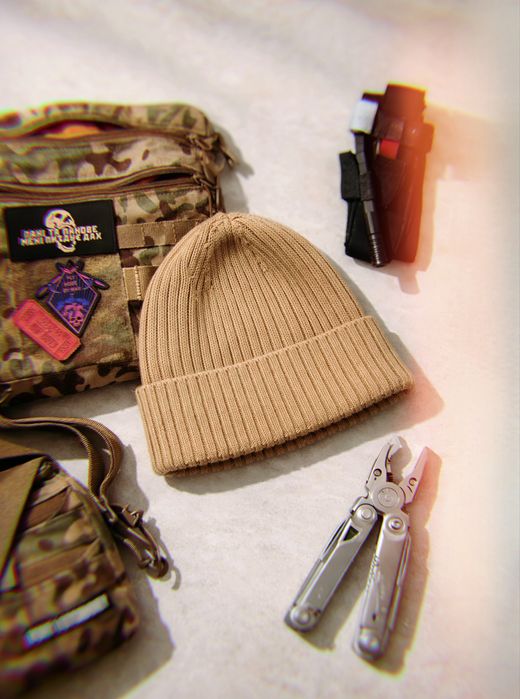 Шапка біні beanie пісочний, бежевий колір One size