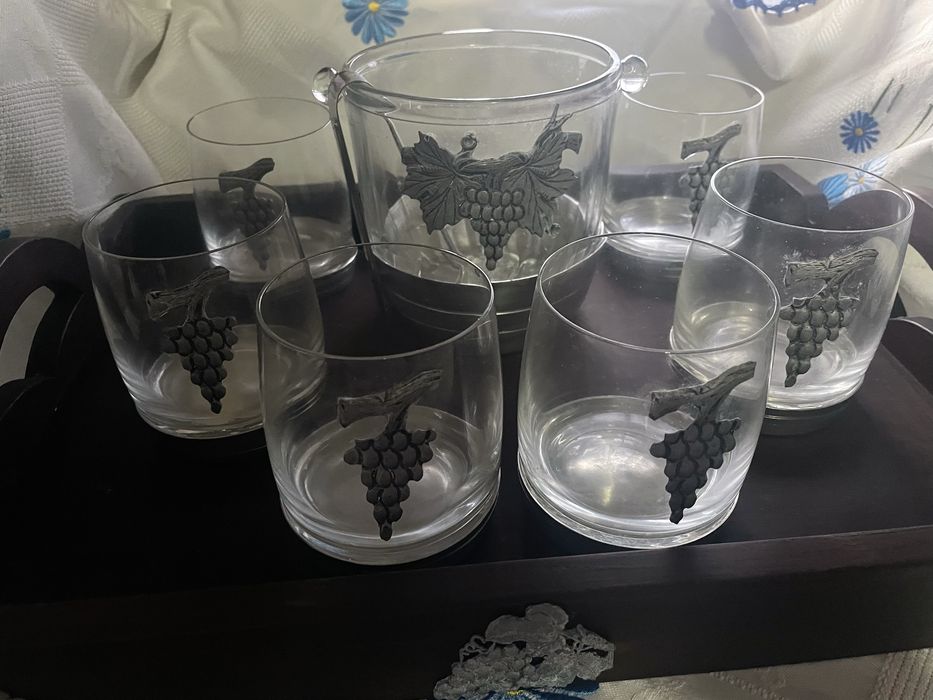 Conjunto de balde para gelo e 6 copos, com aplicações em estanho