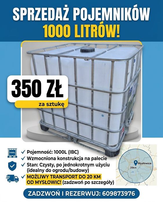 Pojemnik Zbiornik na deszczówkę mauzer IBC 1000 litrów