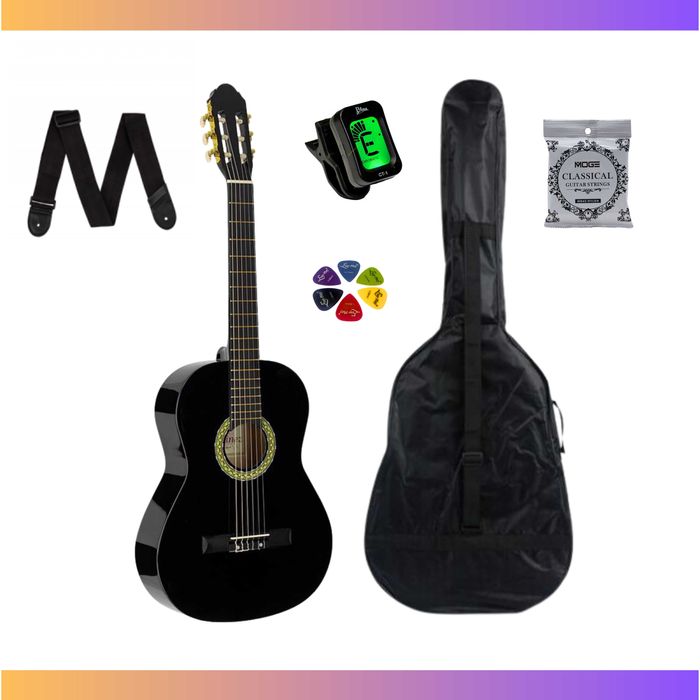 Gitara klasyczna 4/4 A. Martinez czarna | ZESTAW | idealna na początek