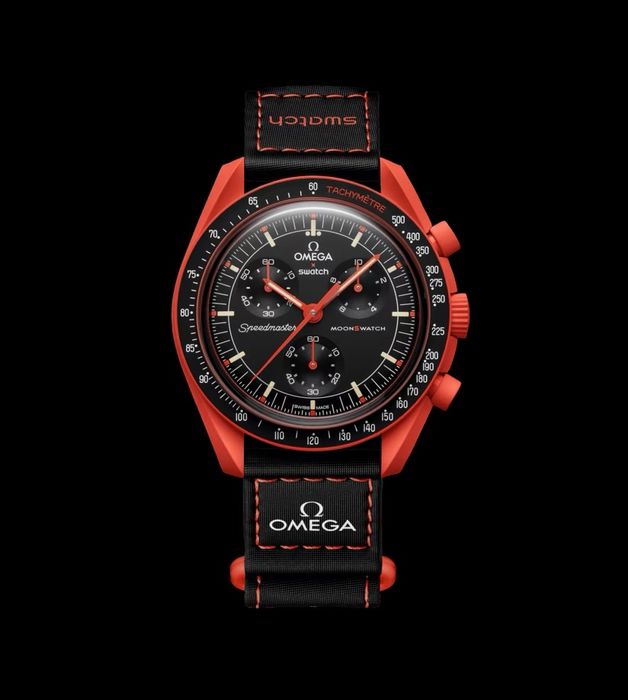 Omega X Swatch Mission on Earth Lava moonswatch омега свотч Лава кварцевий наручний чоловічий годинник