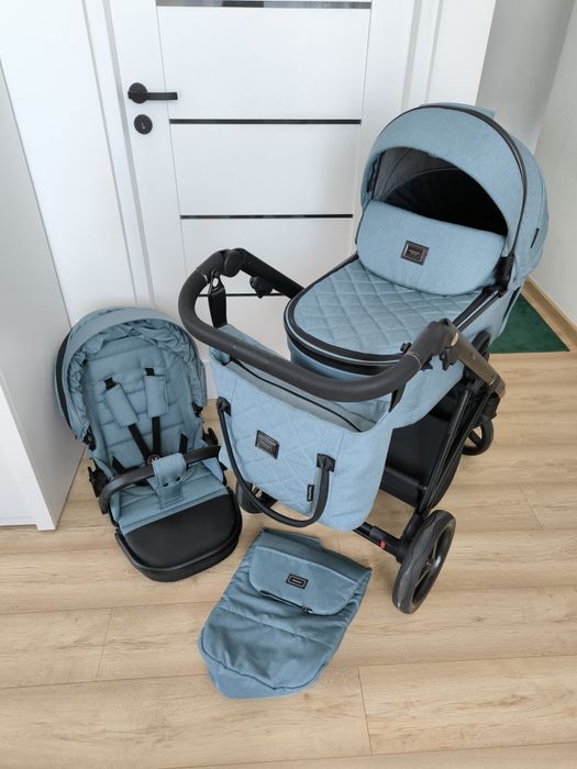 Wózek 2w1 Adamex Delta Standard kolor morski niebieski + adaptery i dodatki zadbany
