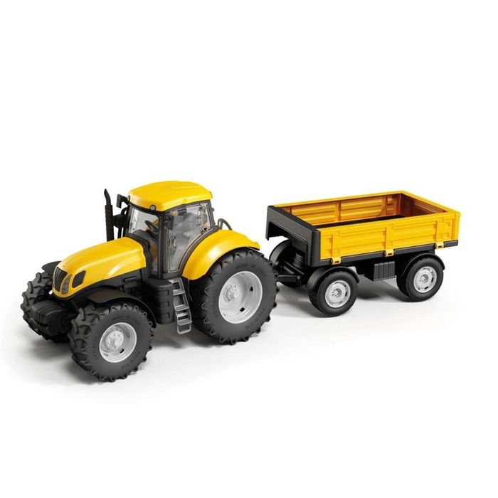 Traktor z przyczepą żółty pudełko,214x639 mm