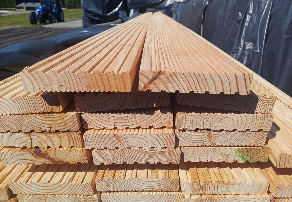 Deska tarasowa ryflowana gładka modrzew elewacyjna podłogowa heblowana bal boazeria podbitka szalówka półbal