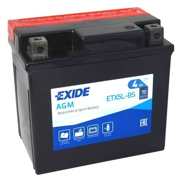 Akumulator motocyklowy EXIDE ETX5L-BS YTX5L-BS 12V 4Ah 70A EN P+