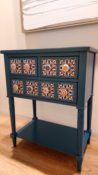 Mesa de cabeceira pintada à mão x2