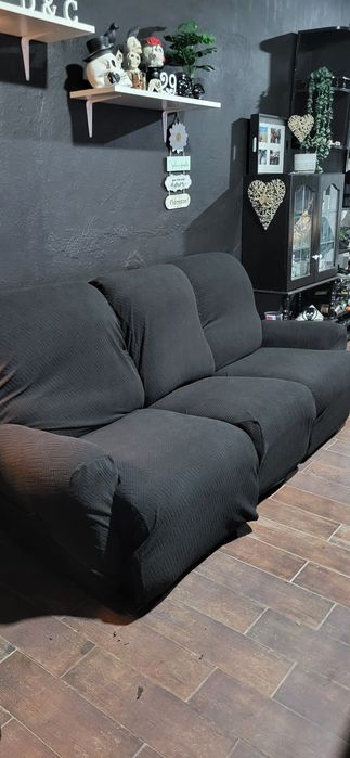 Sofá relax duplo, preto com mesa